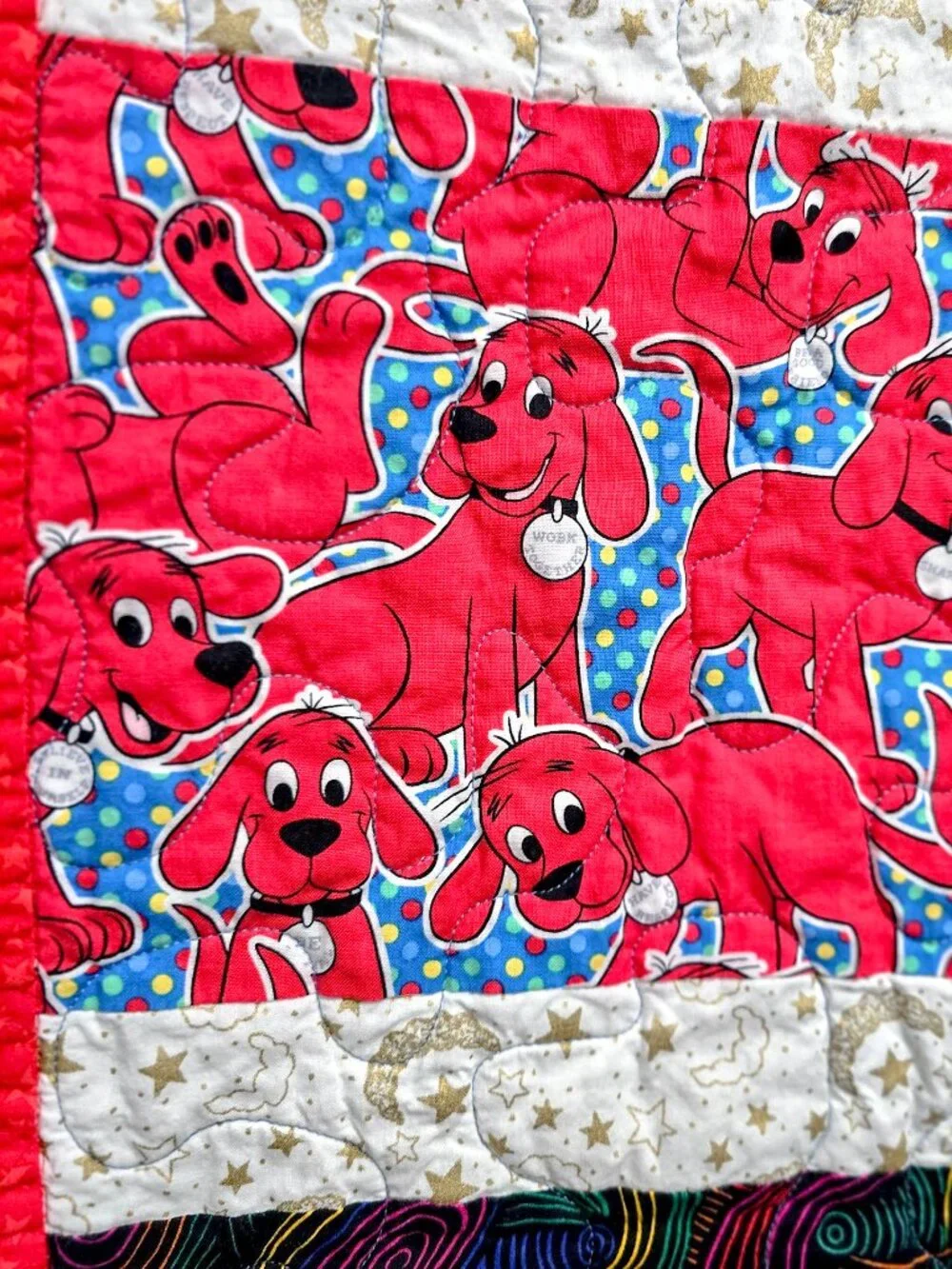 Retro Handmade Baby Quilt 36x45 | Clifford The Big Red Dog Crib Blanket